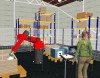Simulated human being and robot in a virtual work situation