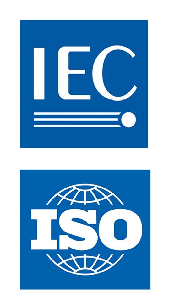 Logo: IEC (International Elecrotechnical Commission), Logo: ISO (International Standardization Organization)