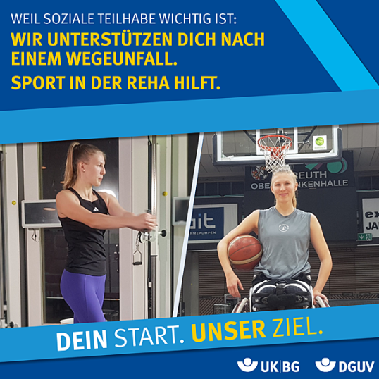 Zwei Bilder von Lilly Sellak: Links stehend trainierend. Rechts im Rollstuhl mit Basketball unter dem rechten Arm. 