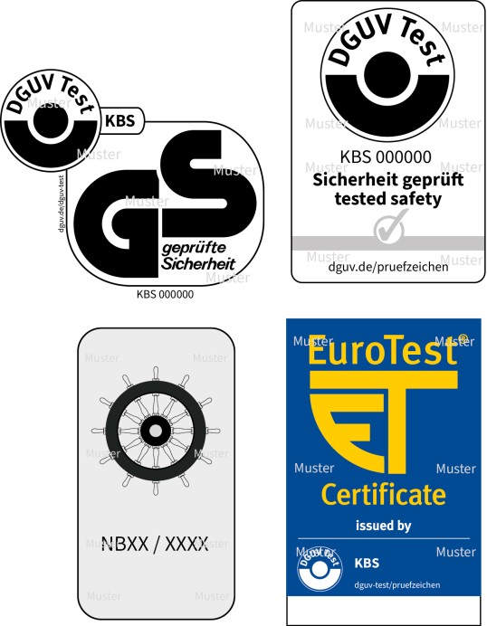 Muster GS-Zeichen und DGUV Test-Zeichen