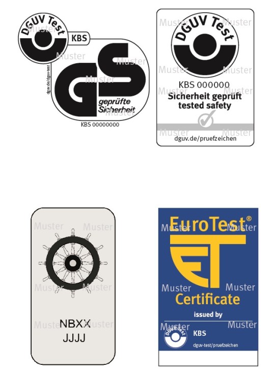samples of GS mark and DGUV Test mark