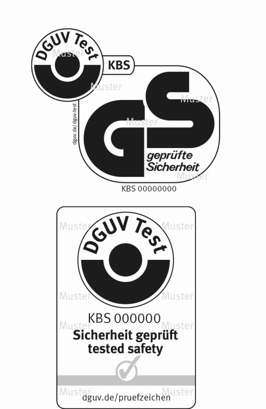 Muster GS-Zeichen und DGUV Test-Zeichen