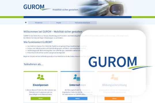 Screenshot von der Webseite des Online-Tools GUROM – Mobilität sicher gestalten