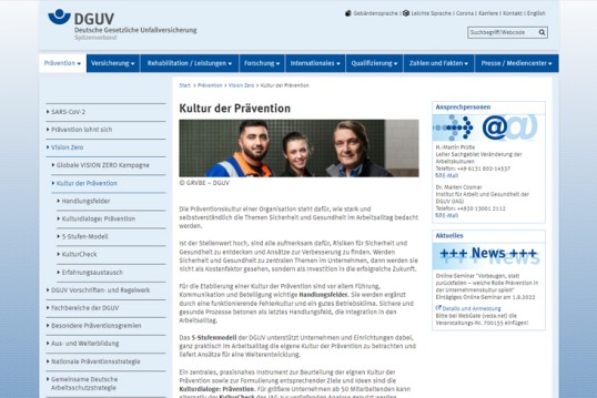 Screenshot der DGUV-Webseite 
