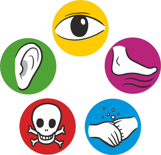 Five icons for noise, toxins...