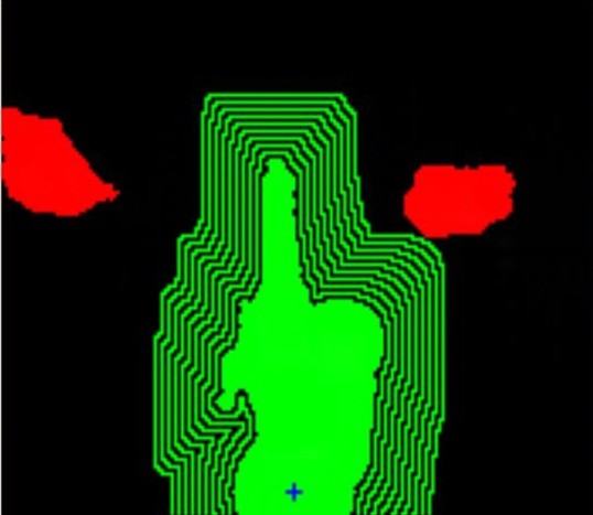Bild einer 3D-Kamera veranschaulicht das Schutzfeld durch grüne und rote Flächen