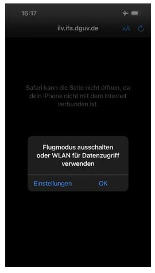 Screenshot eines iPhones, auf dem die Meldung 
