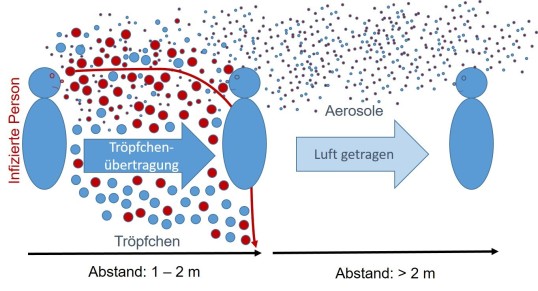 Grafik: Aerosolverteilung im Raum um (infizierte) Person