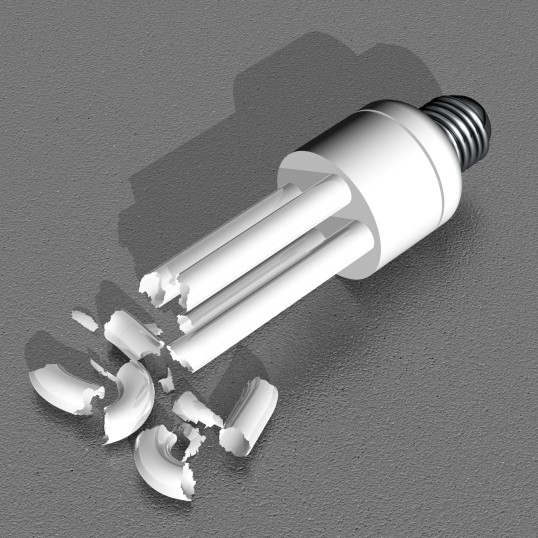 Broken energy-saving light bulb