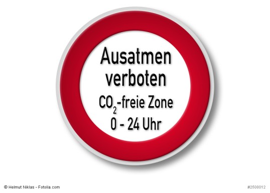 Simuliertes Verbotsschild CO2-freie Zone, Ausatmen verboten