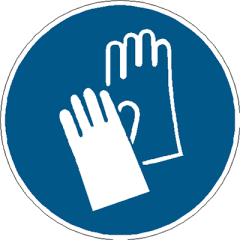 Gebotszeichen zeigt Handschuhe