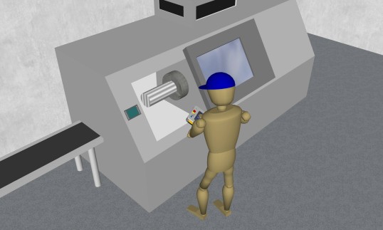 Skizze einer Person welche eine Maschine bedient 