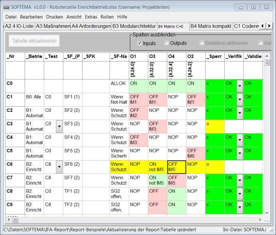 Screenshot einer Tabelle in SOFTEMA