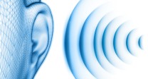 Grafik: Ohr mit blauen Lärmwellen
