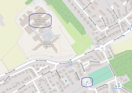 Das IFA und ein weiterer Parkplatz in einer Karte von OpenStreetMap (https://www.openstreetmap.org/copyright)