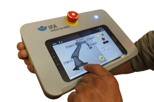 Picture of a tablet with the machine operation application opened 