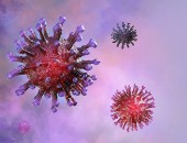 Bild des Coronavirus auf lila Hintergrund