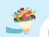Cartoon eines Blumenstraußes auf hellblauem Hintergrund.
