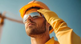Person in orangefarbener PSA.