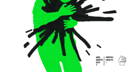 Silhouette einer Person, die eine dunkle Masse umarmt 