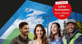 Foto mit lachenden Menschen aus der Arbeitswelt und Text: Call for Participation bis 15. Oktober 2026.