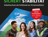 Foto mit lachenden Menschen aus der Arbeitswelt und Text: Call for Participation bis 15. Oktober 2026.