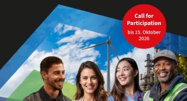 Foto mit lachenden Menschen aus der Arbeitswelt und Text: Call for Participation bis 15. Oktober 2026.