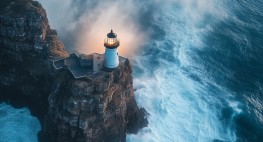 Foto: ein Leuchtturm im Sturm
