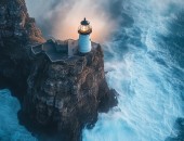 Foto: ein Leuchtturm im Sturm