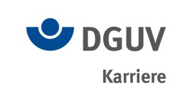 Blaues DGUV Logo auf weißen Hintergrund mit der grauen Aufschrift: DGUV Karriere.