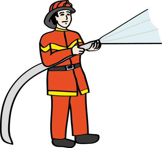 ein Feuerwehrmann hält einen Feuerwehrschlauch